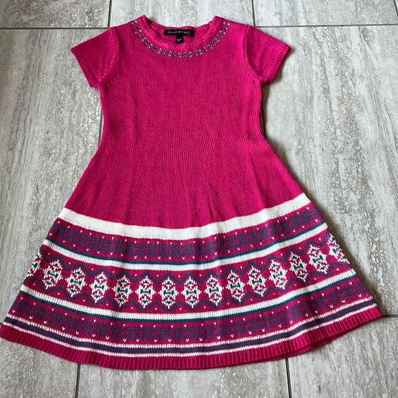 Preloved Derek Heart,pink,size 7-8knitted,round neck rhinestones at front ,dress - Picture 1 of 8